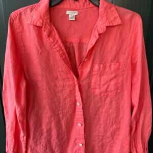 J. Crew Factory Coral Pink Linen Button Shirt S Coastal Preppy Casual Minimalist